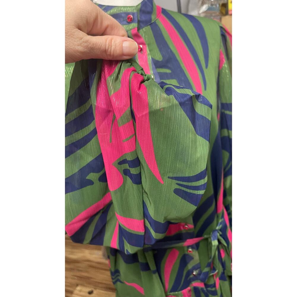 Alden Adair Adele Dress L Ribbon Green Pink Mini NWT - Picture 13 of 16